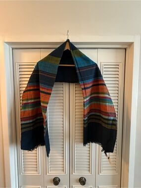 Woven Multi-Stripe Navy Wrap Scarf